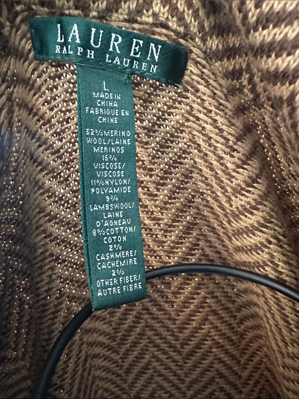 Lauren Ralph Lauren Brown Herringbone Long Cardigan - Picture 3 of 6